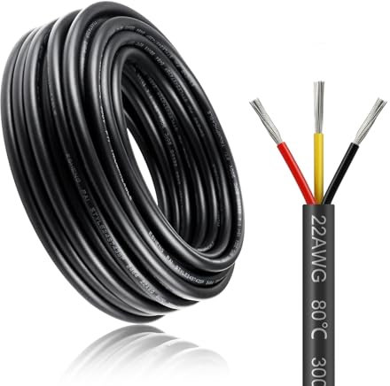 20M/65.6ft 12V Low Voltage Wire, Outdoor Landscape Lighting Extension Cable, 3 * 0.3mm² Conductor, 22AWG Electrical Cord Red & Black Tinned Copper Hookup Wire Kit, 3 Core 12v
