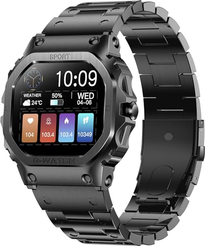 Smartwatch Herren Android Fitnessuhr Herren Pulsuhr Blutdruck Schlaftracker IP68 Wasserdicht Sportuhren Herren Smart Watch iOS Militär Uhr Outdoor Smartwatch Telefonfunktion Damen Laufuhr Edelstahl