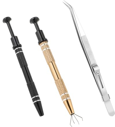 Molain Lot de 3 pinces à épiler en acier inoxydable avec 4 griffes pour bijoux et perles