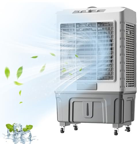 Climatiseur Mobile, Climatiseurs Portables avec Oscillation À 120°, 3 Vitesses et 4 Blocs de Glace, Réservoir D'eau 50 L/55 L, Ventilateur de Refroidissement for Garage, Terrasse, Extérieur(Color:102c