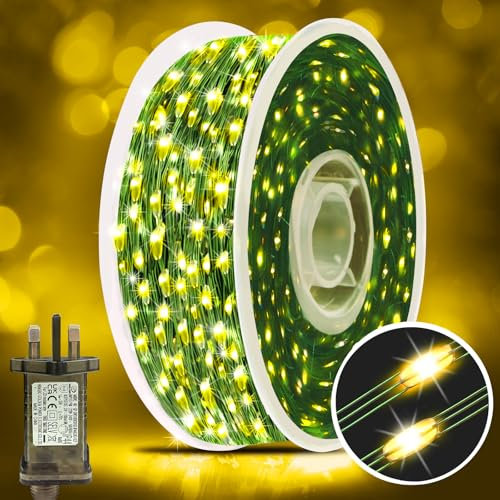 XURISEN 30M 300LED Outdoor Fairy Lights Plug in Christmas Tree Lights Green Copper Wire String Lights Waterproof 8 Modes with Remote Memory for Garden Yard Party Wedding Xmas Decoration- Warm White