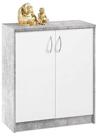 Home4You Kommode mit 2 Türen - Betonoptik - Weiß - 74 cm breit - Sideboard Mehrzweckschrank