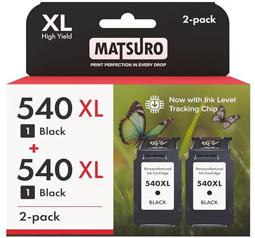 Matsuro PG-540XL Schwarz Druckerpatronen Ersatz für Canon PG-540 XL mit Chip Kompatibel für Canon Pixma TS5150 TS5151 MG3650 MG3650S MG3600 MG4250 MX475 MG3250 MG3550 (2X Schwarz)