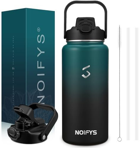 NOIFYS Insulated Water Bottle, 1200ml/2000ml Water Bottle Stainless Steel with 2-in-1 Lid (Chug & Straw Lid), Wide Mouth Metal Water Bottle, Double Walled, Insulated Thermos for Hot & Cold Drink