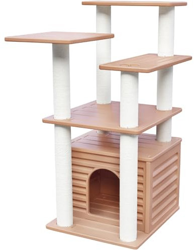 MAOHEGOU 46” Indoor and Outdoor Cat Tree Tower, Cat House for Outdoor Cats, Weatherproof Cat Condo with Scratching Posts
