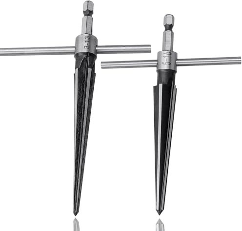 HaoTrade 2Pcs T Handle Detachable Tapered Reamers, Bridge Pin Hole Held Taper Reamer, 1/4 Inch Hex Shank 5 Fluted Chamfer Handheld Reaming Tool Kit, 3-13mm & 5-16mm