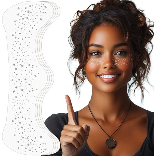 Auiremrti Tatuajes Temporales De Pecas Con Brillo, 4 Piezas De Estrellas Y Puntos Plateados Impermeables, Pecas De Festival, Folie De Tatuaje De Pecas De Henna