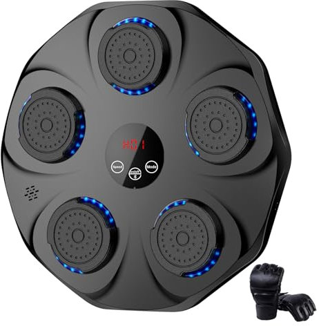 Music Boxing Machine, Smart Bluetooth Boxing Machine, Wall Mounted USB Charging Boxing Training Equipment with 9 Speeds and Modes, Boxing Gloves, LED Lights for Adults and Kids (Black)