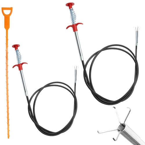 ZMDMAH Lot de 2 Furet Deboucheur Canalisation, 2m & 90 cm Furet Plomberie, Pinces à Griffes Flexibles, Tige Deboucheur Canalisation, Pince Télescopique pour Cuisine, Salle de Bain et égouts