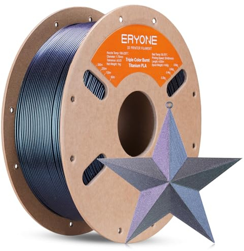 ERYONE Glitter PLA Filament for 3D Printer, 3D Printing PLA Filament 1.75mm +/- 0.03mm, 1kg (2.2LBS)/Spool, Triple Color Burnt Titanium Blue & Black & Rose