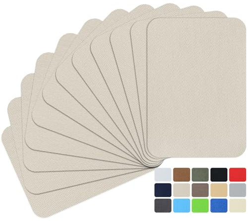 12Pcs Fabric Repair Patches, Iron-on Patches Inside & Outside for Clothing, Premium Quality Patches with Strongest Glue, Size 3 by 4-1/4 (7.5 cm x 10.5 cm) Beige