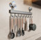 Kitchen Utensils Holder with 8 Hooks, Suction Cup Utensil Rack 40cm, No Drilling Removable Reusable Suction Hooks for Bathroom, Kitchen Rail with 8 Hanging Hooks (1Pcs)