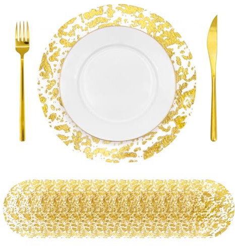 LUKDUNG 50 Stück Einweg-Tischsets, Golden Papier Platzset, 33cm Rund Platzteller, Platzdeckchen Ultradünn, Einweg-Platzset Dekorative für Party, Esstisch, Hochzeit, Geburtstag, Home