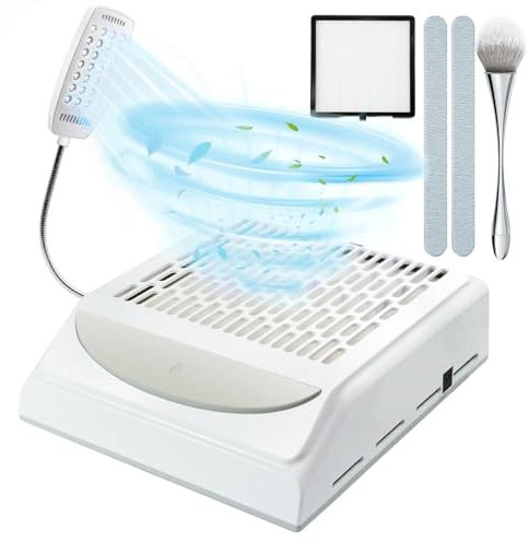 IUHFSIFS Upgrade Nail Dust Collector with Filter & Light【NO.1 Super Suction 100W】 Professional Dust Extractor Nails, Dust Collector Nail Salon for Nail Studio & Home - Easy to Clean