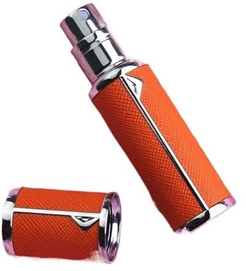 Botella de perfume de cuero recargable de 5 ml, atomizador de perfume para viaje, botella de spray con recipiente de fragancia fina vacío (naranja plateado)