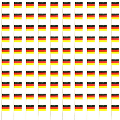 100 Stück Länder Flagge Zahnstocher Flagge,Zahnstocher Mit Fähnchen,Obst Picker Papier Kuchen Topper Sticks,Zahnstocher Flaggen,Cocktail Picks Mit Doppelseitig Druck,für Party Deko (Deutschland)