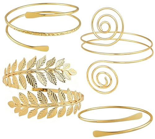 louuuou 4 Pcs Gold Arm Cuff Upper Arms, Ladies Adjustable Arm Cuff Golden | Arm Cuffs Bracelets for Women, Beautiful and Durable Bracelet Jewelry Suitable for Birthday Wedding Parties and Travel