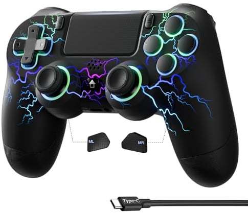 ECHTPower Mando para PS4, Upgrade Mando Bluetooth para PS4/PC, Type-C Puerto, Hall Joystick, Botones Traseros, 1000mAH Batería, Turbo, Vibración, Giroscopio, Diesño Ergonómico Antideslizante