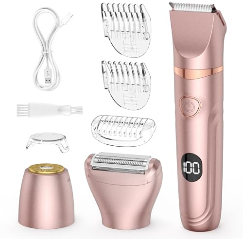Lady Shaver für Frauen, 3-in-1-Bikini-Trimmer für Frauen zur Nass- und Trockenanwendung, elektrischer schmerzfreier Rasierer für Beine, Körper, empfindliche Haut (Rosa)