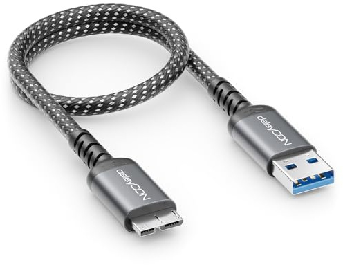 deleyCON 0,30m Câble USB 3.0 Micro-B Court 5 Gbps - USB-A vers Micro-B - Câble de Données pour Disque Dur Externe HDD/SSD - pour Toshiba, WD, Seagate, Samsung Galaxy S5/Note 3/Note Pro 12.2, etc.