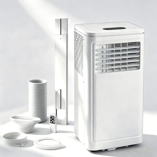 YODOLLA 9000 BTU Portable Air Conditioner, 4-in-1 Mobile Air Conditioning Unit with Cool, Fan, Dehumidifier & Sleep Mode, LED Display, Remote Control, 24H Timer, Window Kit for Rooms up to 28㎡ White