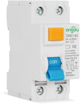 Interruptor de circuito 2P 10-63A 10mA 6kA 230V Interruptor de seguridad diferencial para uso industrial, carcasa de plástico blanco con ventana visible y botón de prueba