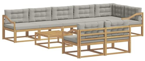 vidaXL Outdoor-Sofagarnitur 9 pcs Weiß und Hellgrau 79 x 79 x 37 cm, Patio-Sitzgruppe, modernes Outdoor-Sofa, langlebige Gartenmöbel, wetterfestes Lounge-Set für die Terrasse