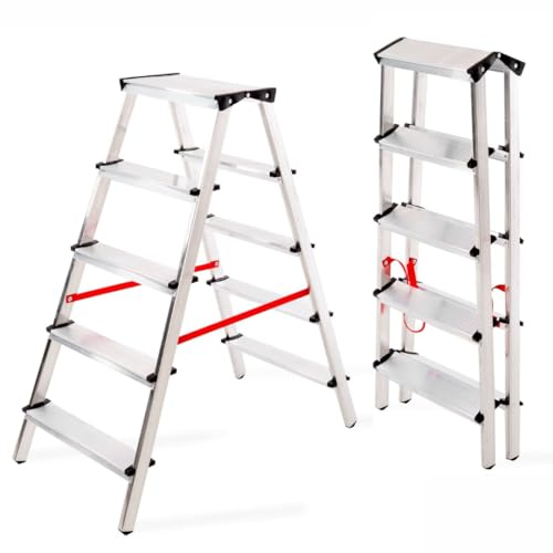 Doppelleiter aus Aluminium, Haushaltleiter, Stehleiter, Klapptrittleiter 2x5 Stufen, Belastung bis 125 kg