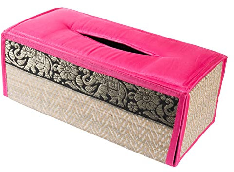 CCcollections Handgefertigte Reed Taschentuchboxabdeckung - Rechteckige Taschentuchbox Fügt Einen Raffinierten Akzent Zu Ihrer Wohnkultur Hinzu - Ideal Für Wohnzimmer Oder Büros (Rosa Fuchsie)