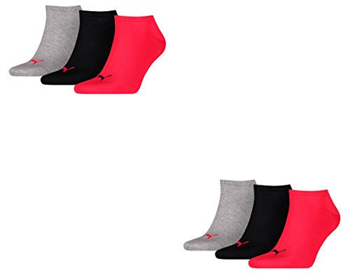 PUMA 6 pair Sneaker Invisible Socks Unisex Mens & Ladies In 3 Colours, Farben:232 - black/red, Socken & Strümpfe:43-46
