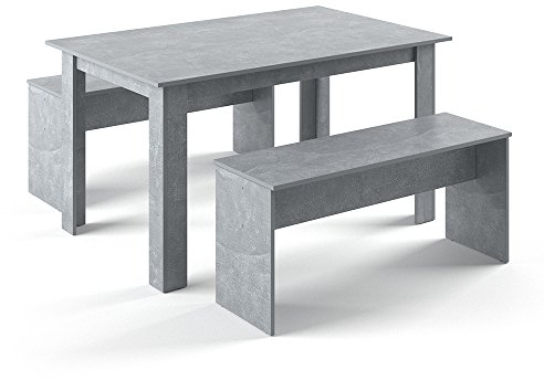 Vicco Esstisch Set Sentio, Küchentisch, Beton, 90 x 140 cm mit 2 Bänken