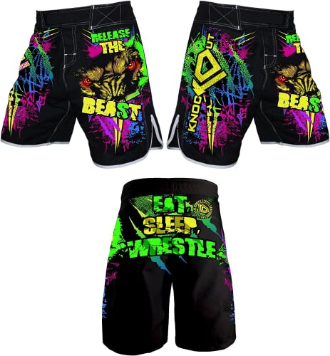 KO Sports Gear Release The Beast Fight MMA, Grappling, Wrestling, Board, UFC, BJJ, WOD, OCR, No-Gi, Kampfshorts, Jungen, Black, Pink, Green, Yellow, Blue, Purple, Red, Adult 2X