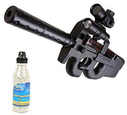 Well Airsoft Pack Fusil d'assault D90H avec Son Silencieux, Lampe, Redot Electrique, Bouteille de 2000 Billes Offert (0,4 Joule)