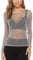 CERYIWER Women's Sexy See Through Shirts Long Sleeve Glitter Mesh Sheer Metallic Shiny Tops Blouse - silver - Small