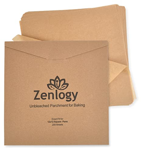 Zenlogy Fogli quadrati di carta pergamena 12 x 12 (200 fogli), non sbiancati, ad alto calore, antiaderente, carta da forno pretagliata per disidratatore, friggitrice ad aria Ninja Foodi, forno