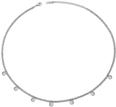 Kim Johanson Edelstahl Damen Halskette *Aloha* in Silber, Gold & Roségold mit 5 runden Plättchen | Coins | Boho Schmuck | Kette verstellbar inkl. Schmuckbeutel