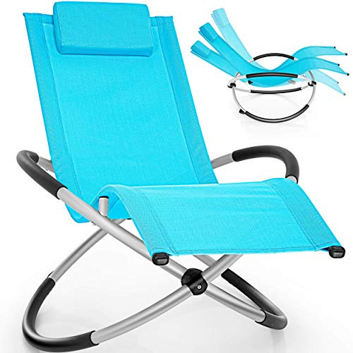 tillvex Tumbona Plegable para Playa, Jardín | Silla Mecedora para Terraza - Reclinable y Regulable | Soporta hasta 180 kg | Impermeable (Azul)
