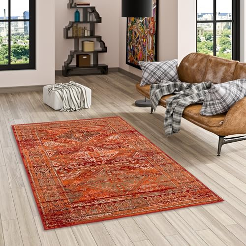 Pergamon Designer Teppich Pop-Vintage Orient Terrakotta Bordüre in 5 Größen