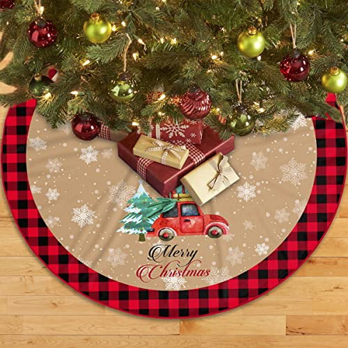 Gonna per albero di Natale, 121,9 cm, con bordo a quadri di bufalo rosso, stile rustico, per decorazioni natalizie e feste