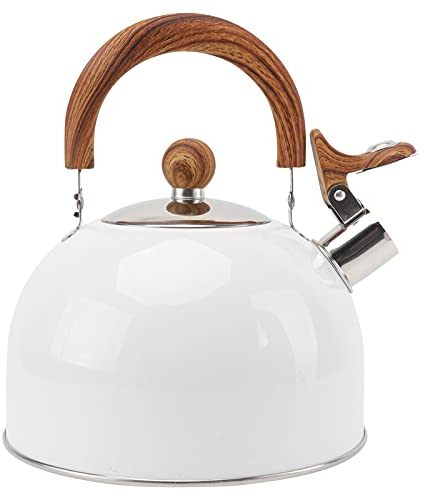 YARNOW Tea Pot Stainless Steel Whistling Camping Kettle Stove Top Whistling Kettle Gas Kettle Kitchen Water Teapot for Home- 2. 5L (White) Tea Kettle