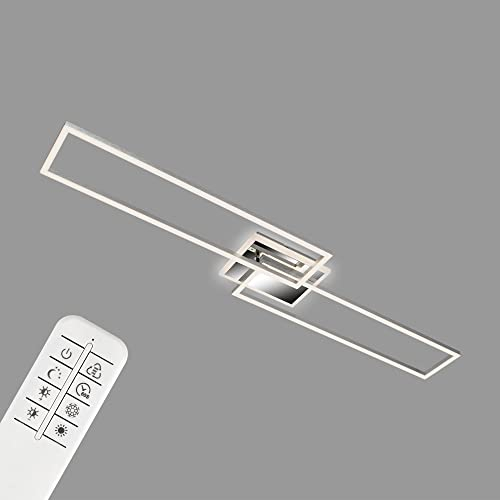 Briloner Leuchten - LED Deckenleuchte, Deckenlampe dimmbar, inkl. Fernbedienung, inkl. Farbtemperatursteuerung, inkl. Nachtlichtfunktion und Timer, Chrom-Alu, 1100x248x80mm (LxBxH)