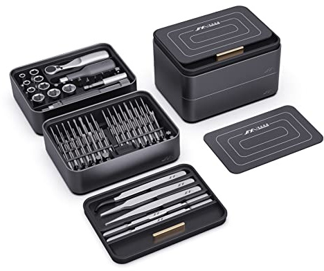 JIMIHOME 100 Pieces Precision Screwdriver Set with Ratchet and Tweezers Magnetic Screwdriver Kit Desktop Mini Tool Station 100-Piece with Bits for Electronics PC Laptop Tablet Repair Household Tool