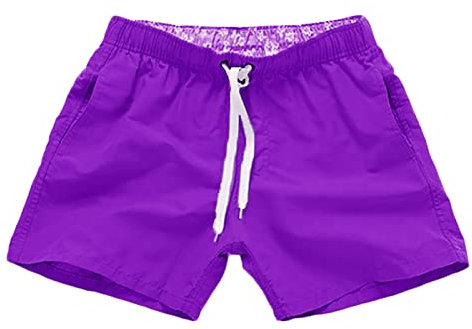 Costumi da Bagno Uomo Pantaloncini da Bagno, Asciugatura Rapida Pantaloncini da Spiaggia, Colore Solido Pantalone Corto per Vacanze al Mare Viola L
