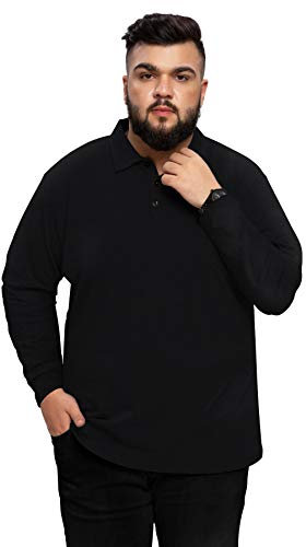 AIYINO Men's Big and Tall Polos Classic Fit Long Sleeve Soft Cotton Polo Shirt (5X-Large Black)