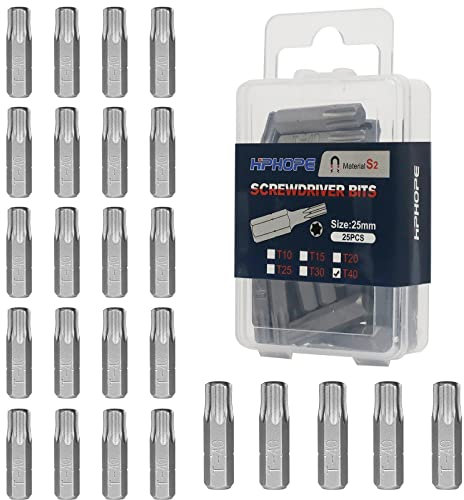 HPHOPE T40 Bits, T40 Torx Bit x 25mm, 1/4 Zoll Sechskantschaft Schraubendreher Bits Sets, 25 Bits pro Box