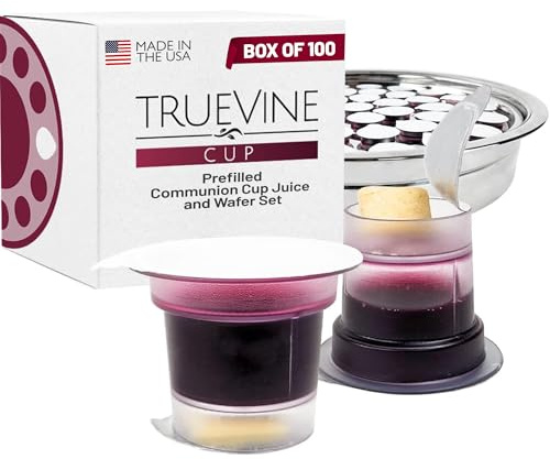 TrueVine Set di tazze e cialde preriempite per la comunione superiore e inferiore, set di pane e succhi (100 pezzi (confezione da 1)