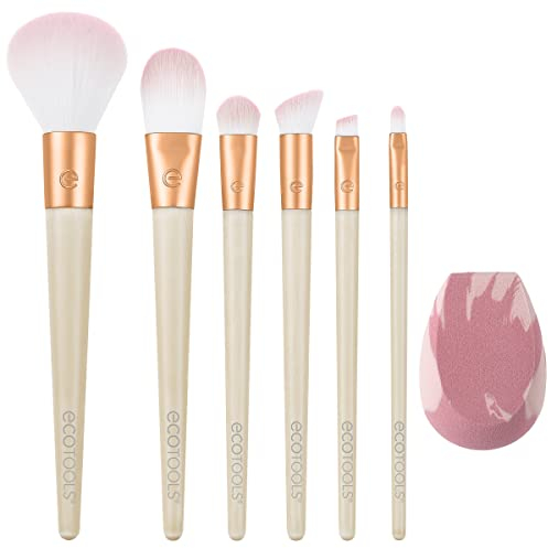 EcoTools Kit de pinceaux de maquillage et éponge, édition limitée, application sans couture et couverture à construire, coffret cadeau 7 pièces