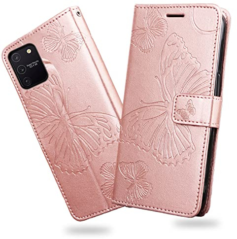 DENDICO Hülle für Galaxy S10 Lite/Galaxy A91 / Galaxy M80S, PU Leder Magnetverschluss Flip Handyhülle Schutzhülle mit Standfunktion und Kartenfach für Samsung Galaxy S10 Lite, Roségold
