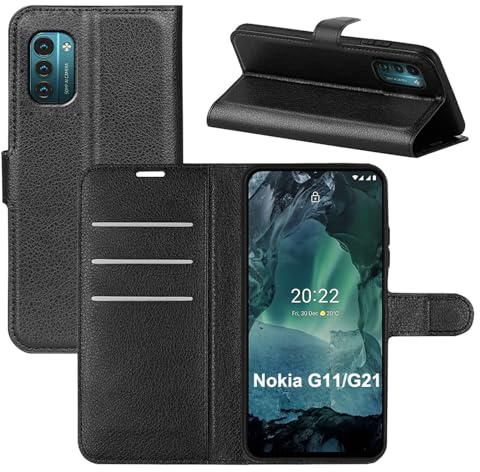 betterfon Handyhülle Kompatibel mit Nokia G11 / G21 | Premium Qualität TPU Klapphülle für G11 / G21 mit Kartenfächern | Magnetverschluss Handyhülle | Schwarz
