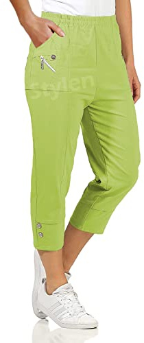URBAN STITCH Womens Capri Trousers Ladies Three Quarter Soft 3/4 Cropped Pants UK Ladies Stretch Pull on Trousers Elasticated Waist Plus Size Summer Shorts (16, Lime)